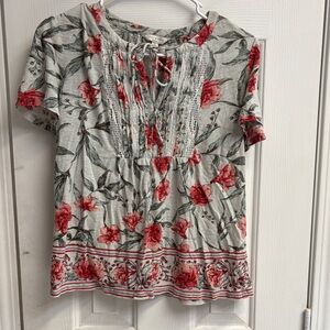 Lucky Brand Floral Blouse - Red and Gray